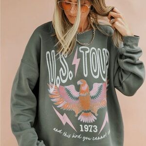 Mountain Moverz U.S.Tour 1973 Retro Women’s Sweatshirt sz L Military Green NWT